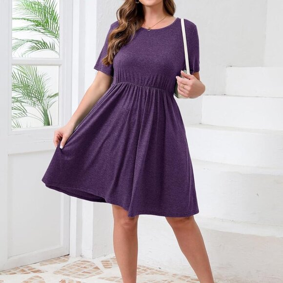 Plus Size Maxi Dress Summer Casual Short Sleeve Pockets Elastic Waist - Picture 4 of 6